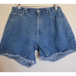 VNT Jukebox mini highwaist short with metal studs and raw hem size 7